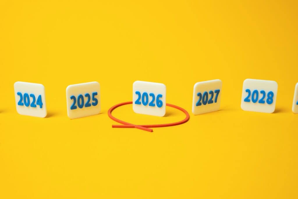 The year 2026 is circled in red in a number of others. Future planning. Financial forecasts